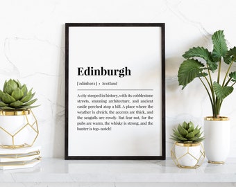 Edinburgh Scotland Digital City Poster, Word Definition Phrase Print, European Cities Wall Art, Scottish Travel Souvenir Birthday Gift