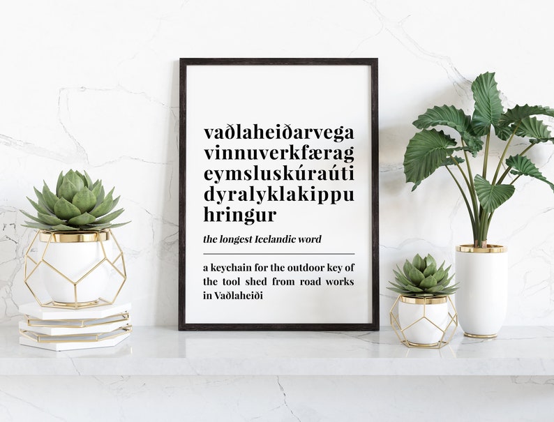 The Longest Icelandic Word Phrase Digital Poster Iceland Word Etsy