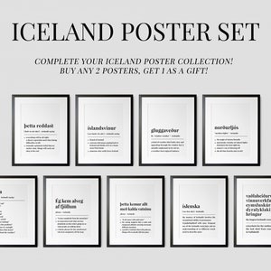 Island Set von 3 Postern, isländische Phrase Spruch Poster, isländische Sprache Wort Definition Print, isländische Souvenir, Geburtstag Reise Geschenk