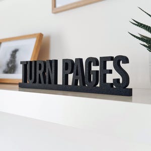 Letrero con texto en inglés "Turn Pages", regalo para amantes de los libros, arte de pared motivacional, decoración para rincones de lectura, inspiración literaria, decoración acogedora para el hogar y la oficina, hogar Hygge