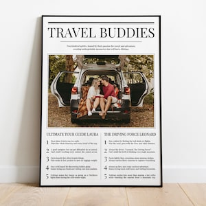 Poster personalizzato di compagni di viaggio, stampa personalizzata di amici di viaggio, arte da parete di avventure di viaggiatori, idea regalo per anniversario di compleanno di una coppia di amici