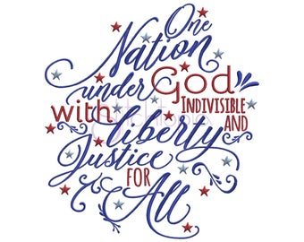 One Nation Under God 4th of July Machine Embroidery Digitized Design Pattern