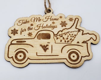 West Virginia WVU Red Pickup Truck Almost Heaven Country Roads Inspired Christmas Ornaments
