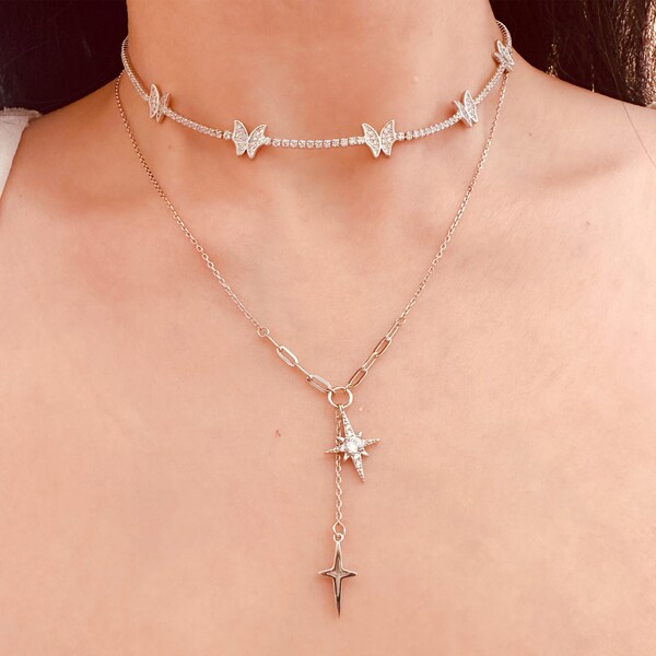 Butterfly tennis necklace silver Outlet