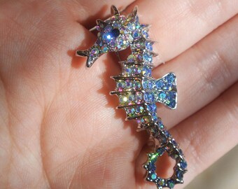 Seahorse brooch rhinestone crystal  vintage style animal diamante in gift box