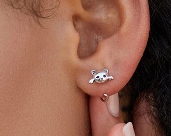 Ear Studs Jewelry 1 Pair Women Cute Cat Drawing Earrings Hypoallergenic