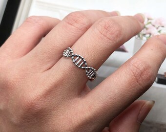 925 sterling silver DNA strand open band ring Thai oxidation accent solid sterling silver DNA spiral strand adjustable ring open band ring