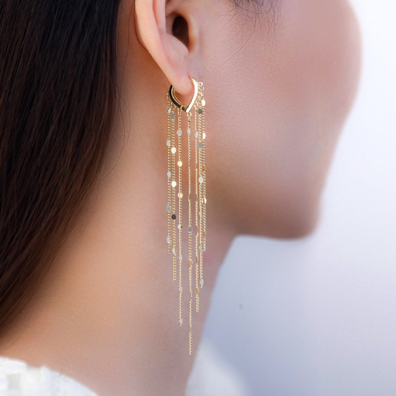 Fashion long tassel Drop earrings Korean elegant fashion chandelier chain dangle drop hoop earrings, wedding party jewelry 