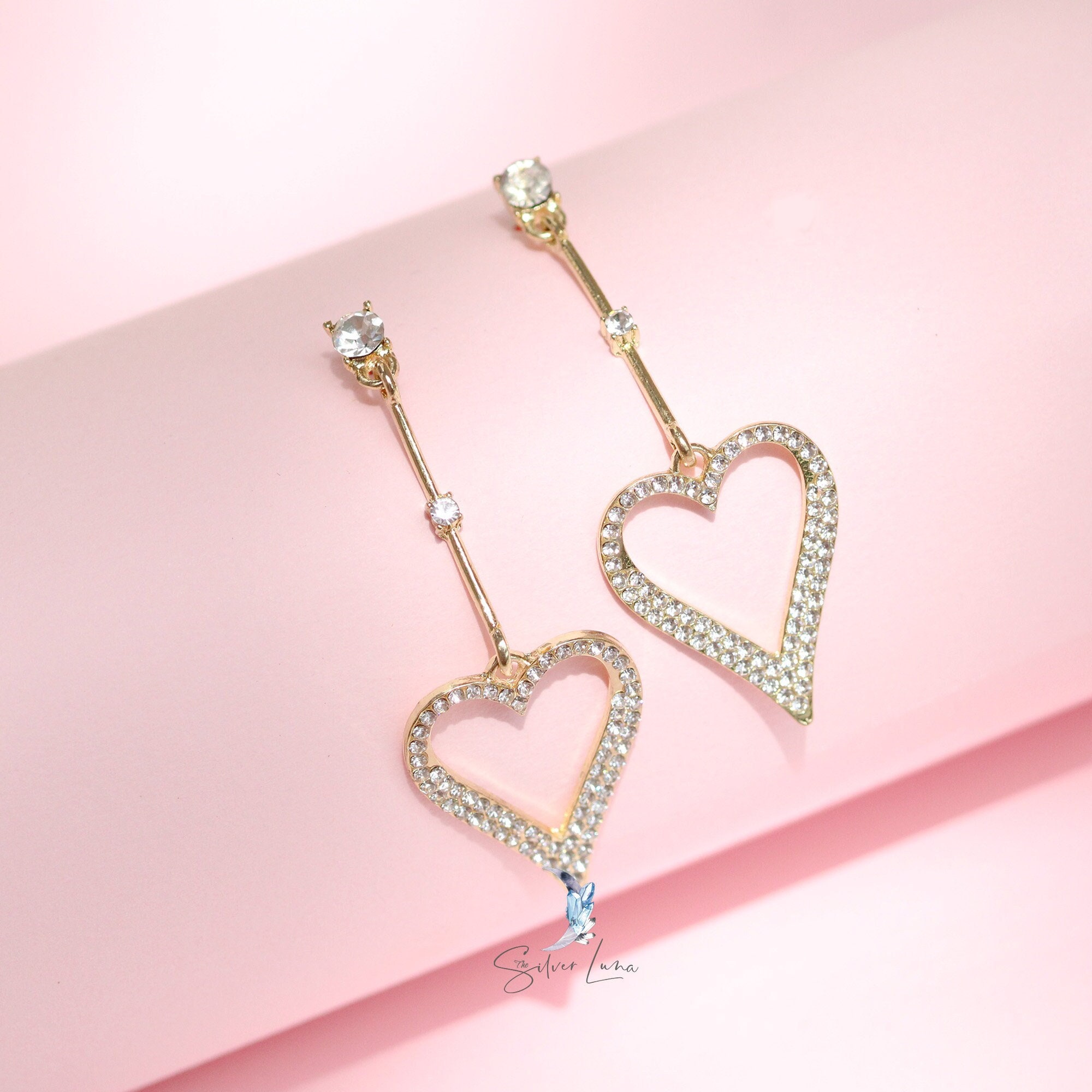 Korean Trendy Bow Crystal Drop Earrings for Women Luxury Sparkling