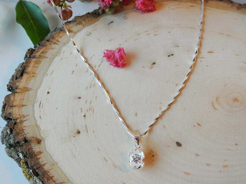 Egg Solitaire Pendant in Sterling Silver and Cubic Zirconia | Etsy