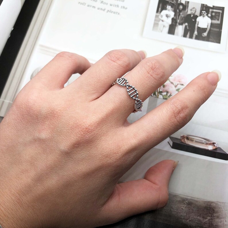 925 sterling silver DNA strand open band ring Thai oxidation accent solid sterling silver DNA spiral strand adjustable ring open band ring