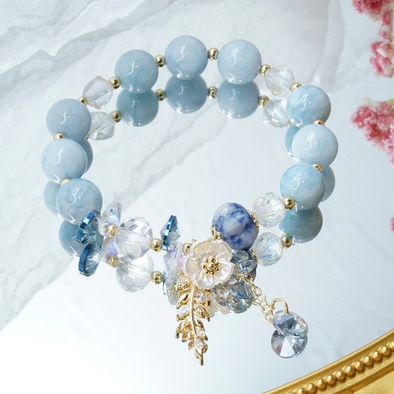 Feng Shui Color Stone Beads Strand Bracelets Crystal Floral | Etsy