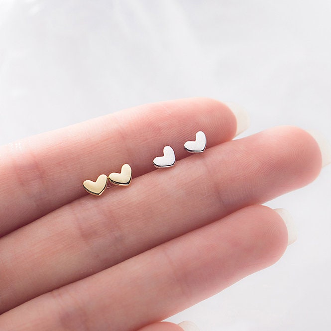 925 sterling silver tiny minimalist heart stud earrings, dainty heart girl earrings, gold plate heart earrings, delicate stud earrings