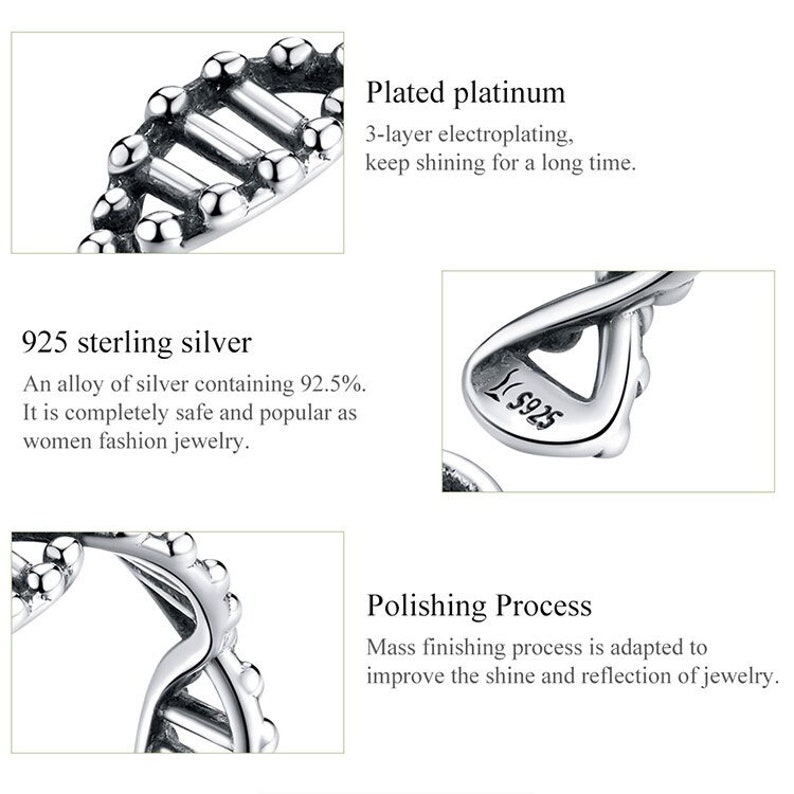 925 sterling silver DNA strand open band ring Thai oxidation accent solid sterling silver DNA spiral strand adjustable ring open band ring