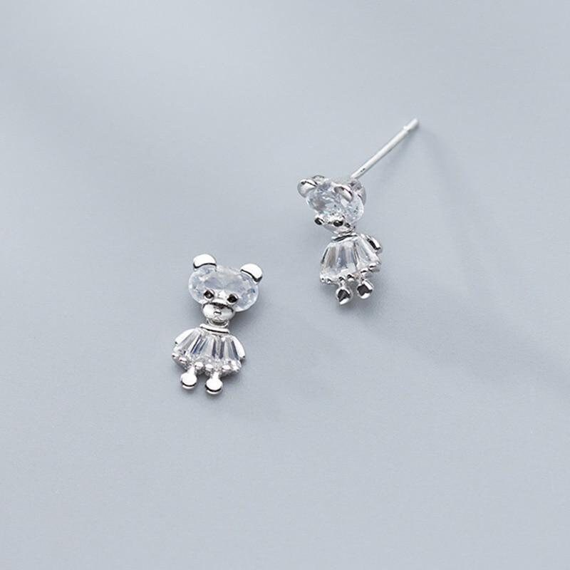 925 Sterling Silver Teddy Bear Girl Stud Earrings Little Girl - Etsy