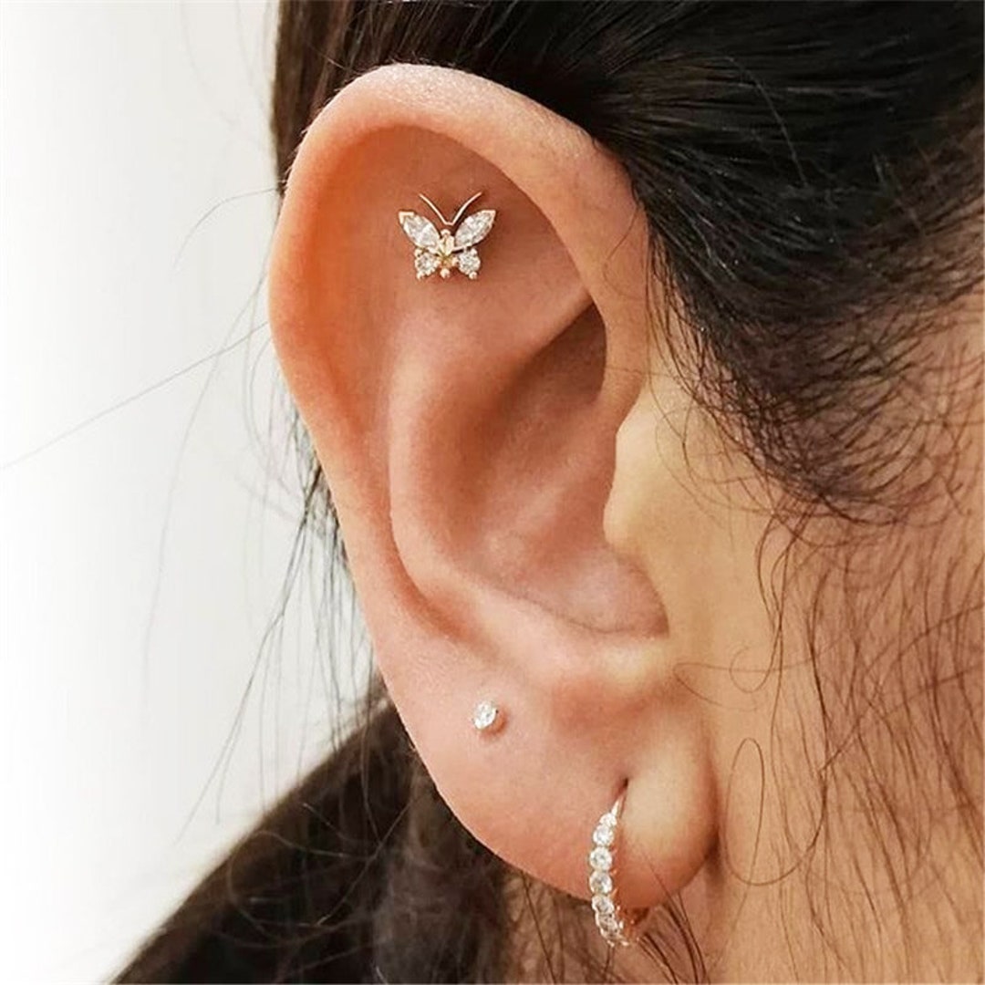 925 Sterling Silver Screwball Back Butterfly Stud Earrings Etsy