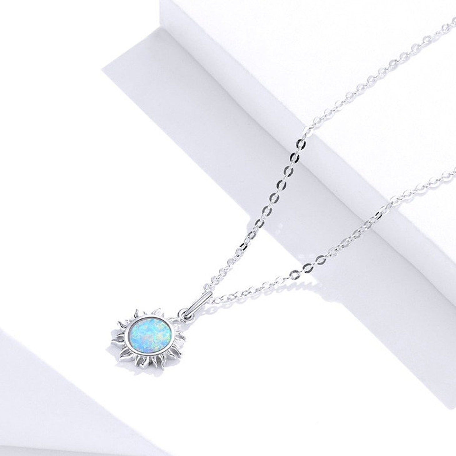 925 sterling silver sun opal pendant necklace elegant sun Etsy