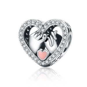 Sterling Silver Fingers hands with pave love heart Charm Fits European bracelet Sterling Silver Fingers hands with pave love heart Charm Fits European bracelet
