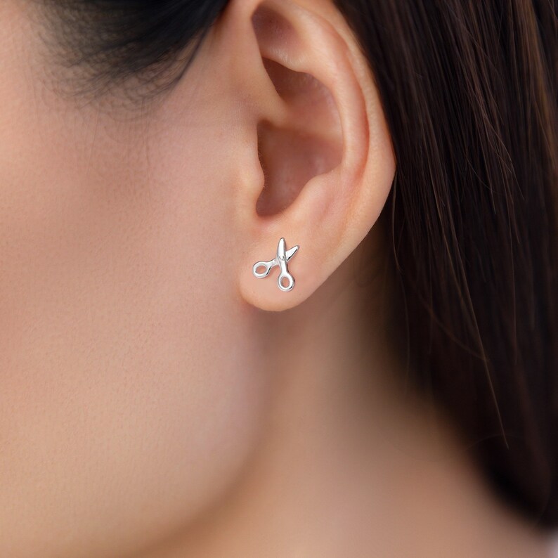 925 Sterling Silver Cute Tiny Scissor Stud Earrings Hair Etsy
