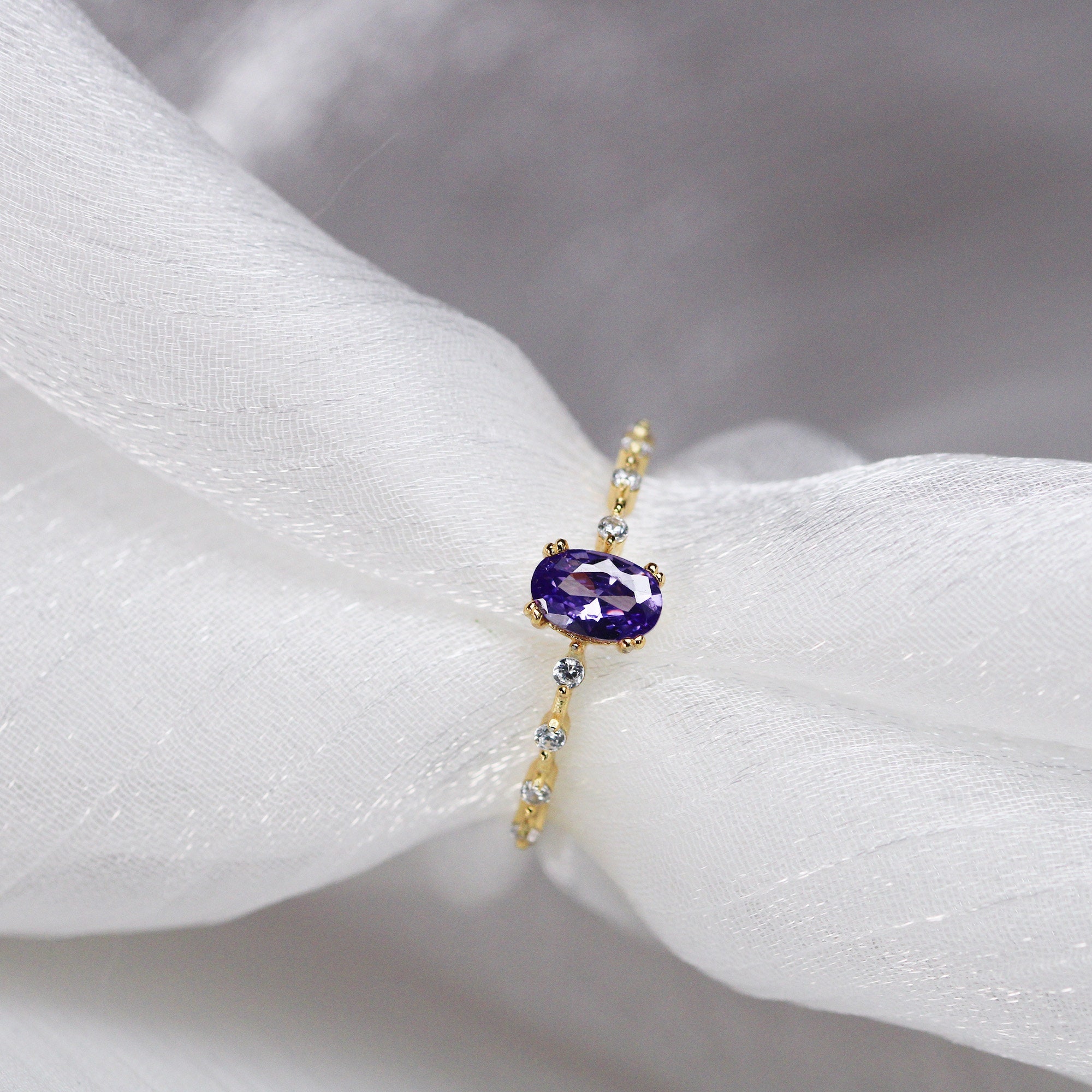 925 Sterling Silver Gold Plate Purple Crystal Stone Ring - Etsy