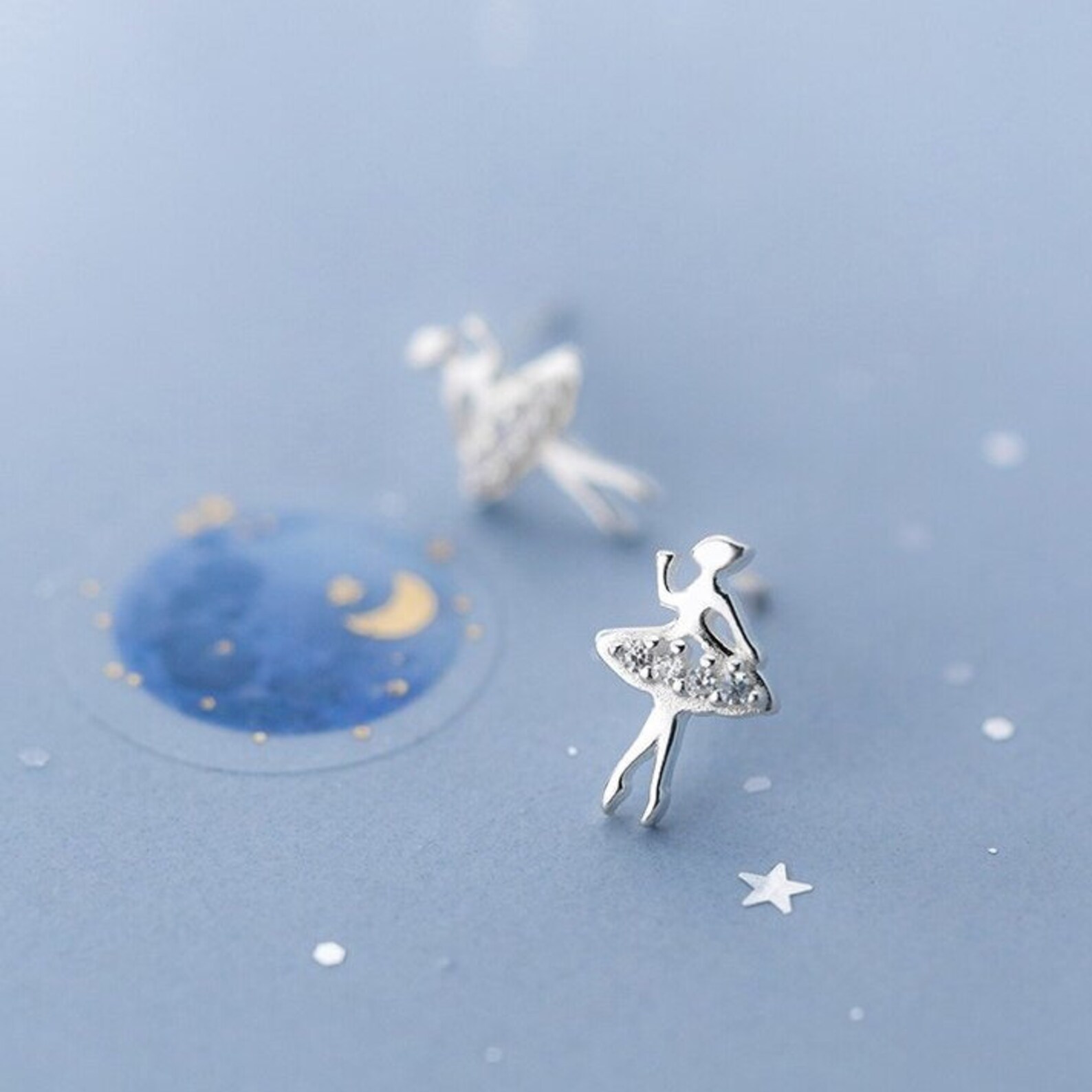 925 Sterling Silver Cute Ballet Dancer Girl Stud Earrings With Etsy
