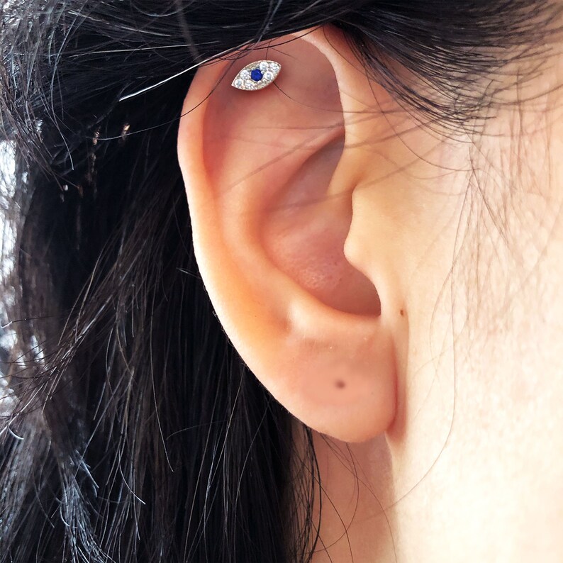 925 Sterling Silver Evil Eye Stud Earrings With Screwball Etsy