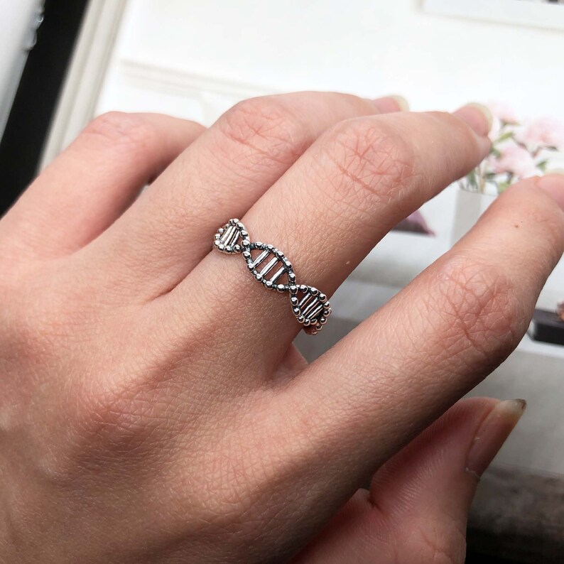 925 sterling silver DNA strand open band ring Thai oxidation accent solid sterling silver DNA spiral strand adjustable ring open band ring