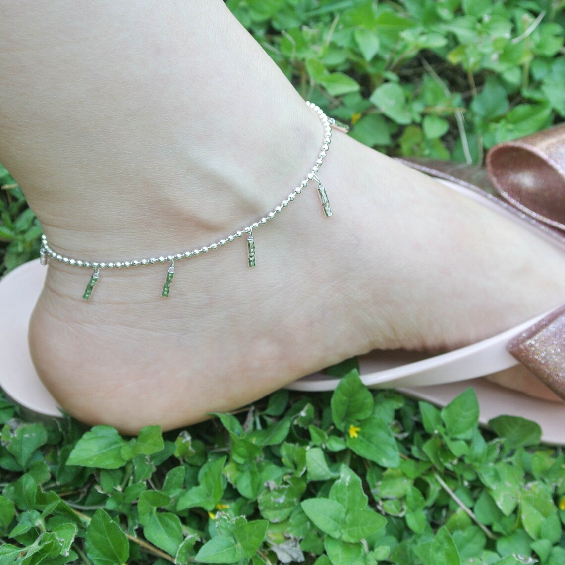 925 Sterling Silver Ball Chain Ankle Bracelet High Polished Etsy