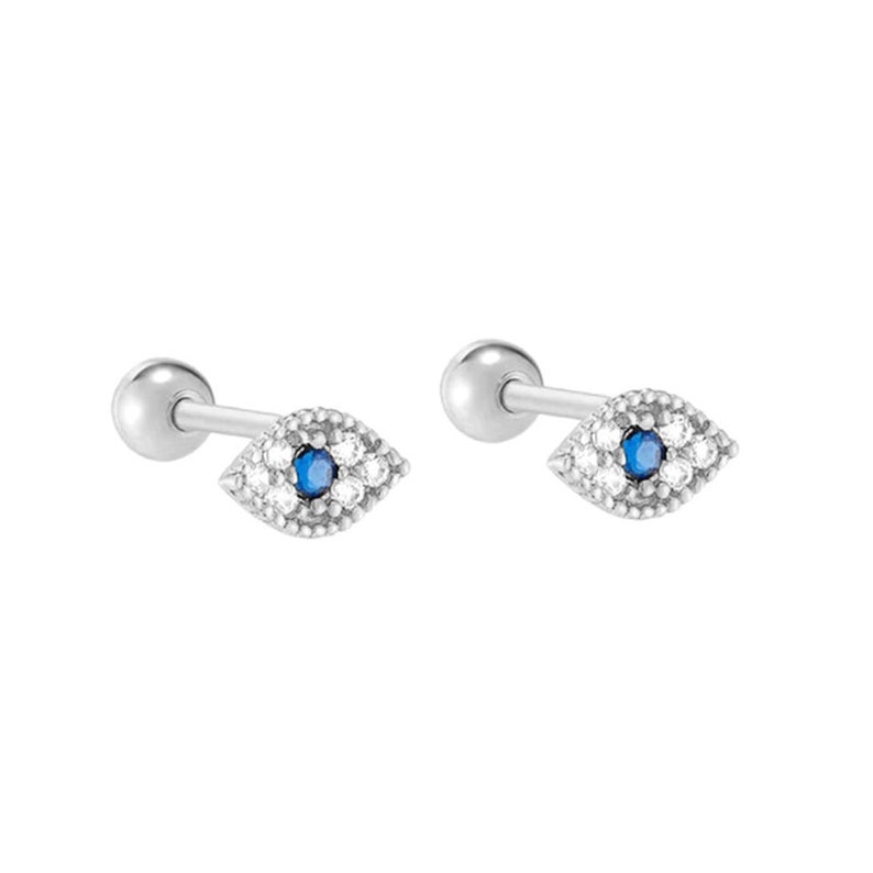925 Sterling Silver Evil Eye Stud Earrings With Screwball Etsy