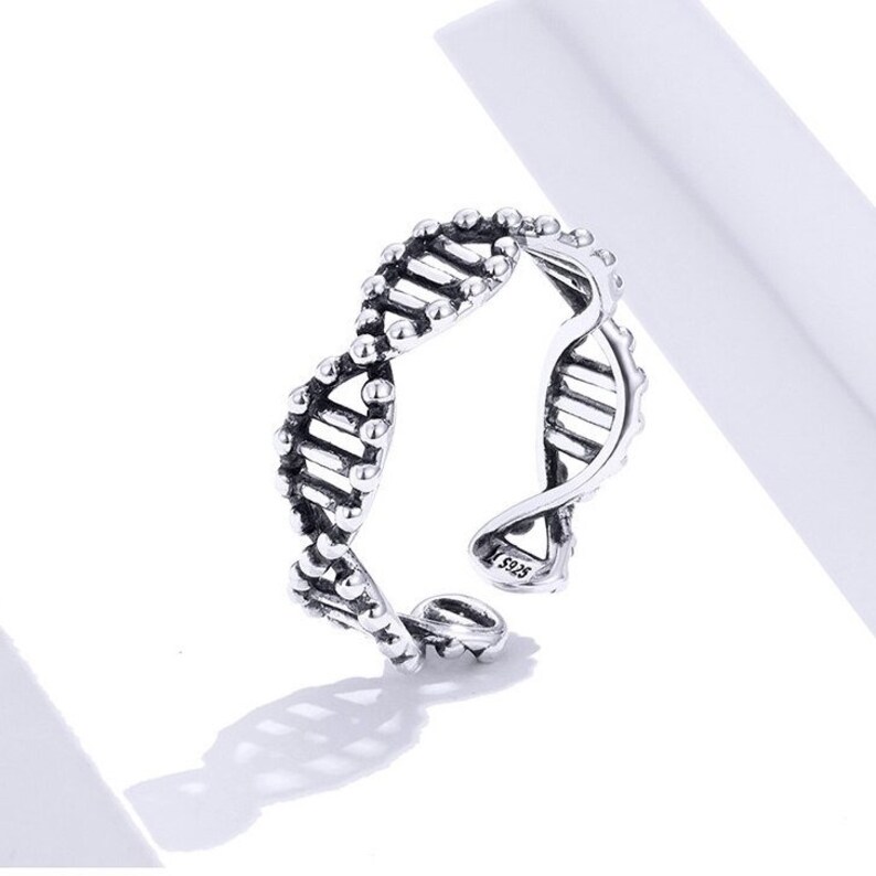 925 sterling silver DNA strand open band ring Thai oxidation accent solid sterling silver DNA spiral strand adjustable ring open band ring