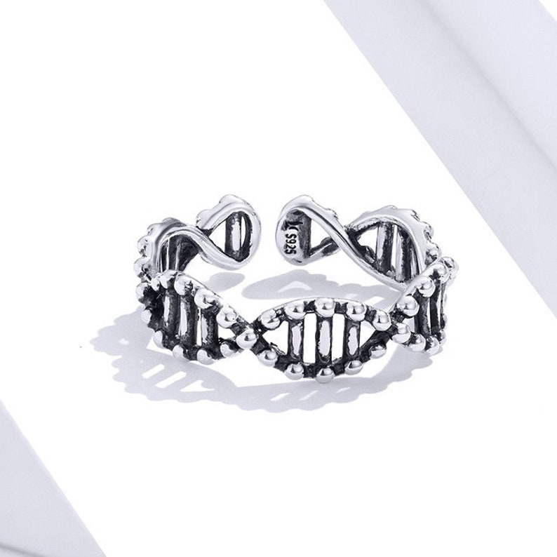 925 sterling silver DNA strand open band ring Thai oxidation accent solid sterling silver DNA spiral strand adjustable ring open band ring
