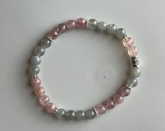 Reiki-infused Strawberry quartz/Labradorite bracelet