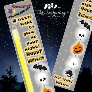 Digitale Halloween Glow Stick Karten, A Little Light To Glow Your Night, Halloween Party Favor, Studenten Geschenke, Halloween Geschenkanhänger, Halloween