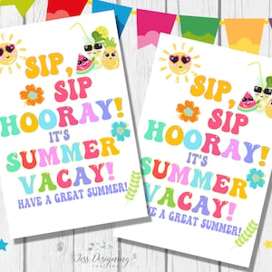 Tag stampabile dell'ultimo giorno di scuola Tag per dolcetti in classe, Sip Sip Hooray Tag scolastici, Tag di paglia regalo per studenti di fine anno scolastico, Regali di cannucce