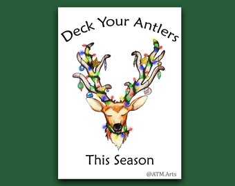 Holiday Postcards, Christmas Greeting cards, Reindeer Antlers, Seasonal Greetings, Holiday Traditions