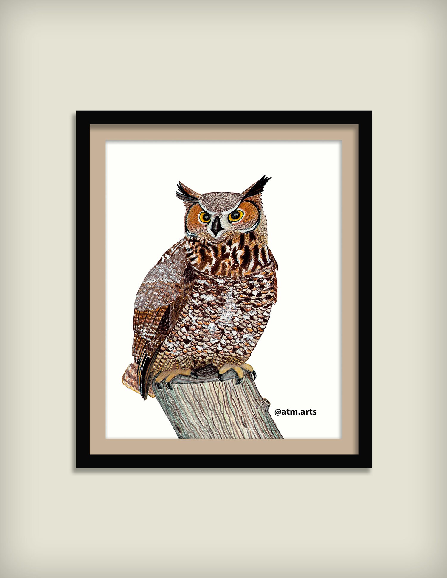 Owl Wall Art Print, Physical Print, Woodland Animal Art, Cottage Decor, Great Horned Owl, Forest Themed Decor, Nature Art