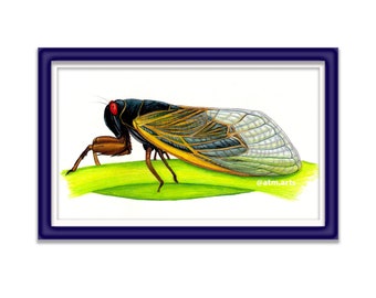 Cicada Art Print, Physical Print, Nature Themed Art, Garden Decor, Cottage Decor, Southern Themed Art