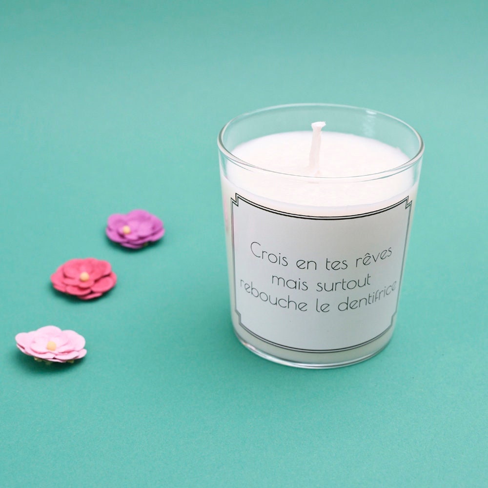 Bougie Parfumée à La Fleur de Coton avec Citation Inspirante Mais Pas Trop