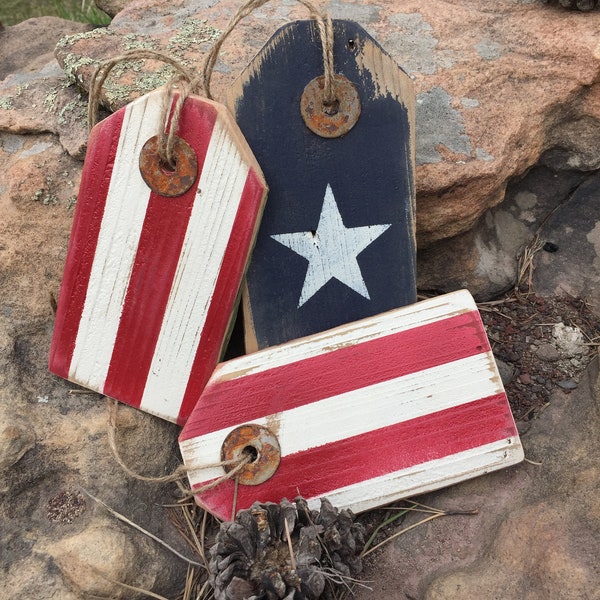 4th of July Distressed Wooden tags