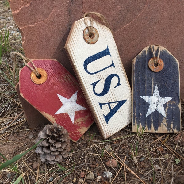 4th of July Distressed Wooden tags