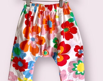 Upcycled Floral Cotton Trousers,  Bright Flowers Baby Clothes, Sustainable Fashion Toddler Pants