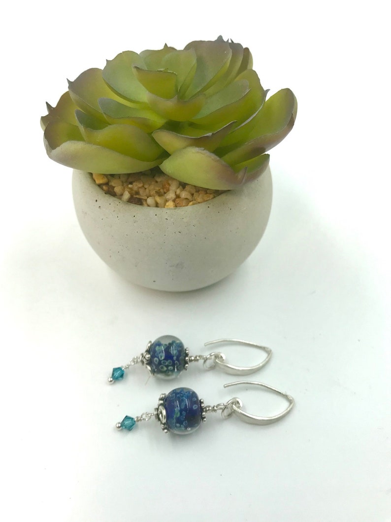 Blue Artisan Lampwork Glass and Sterling Silver Earrings