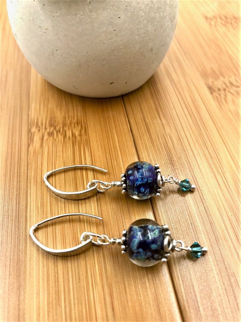 Blue Artisan Lampwork Glass and Sterling Silver Earrings