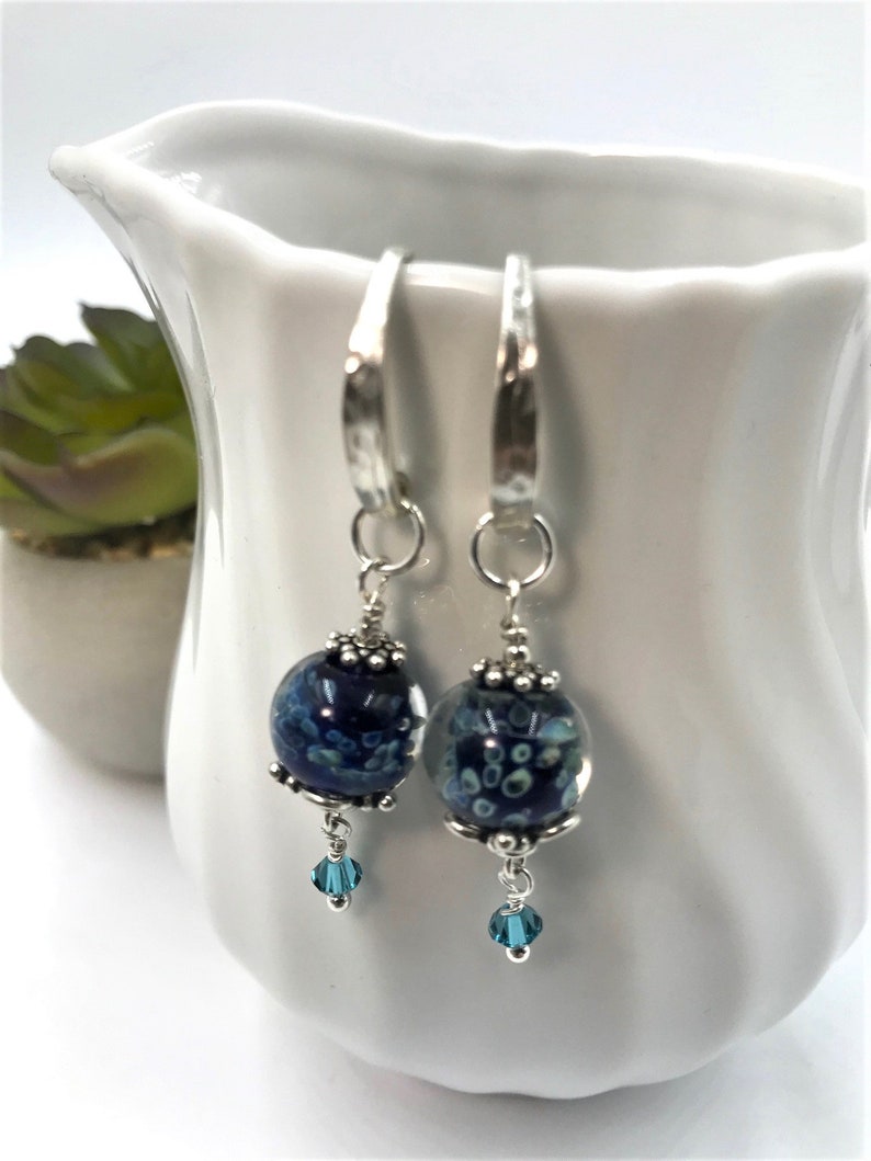 Blue Artisan Lampwork Glass and Sterling Silver Earrings