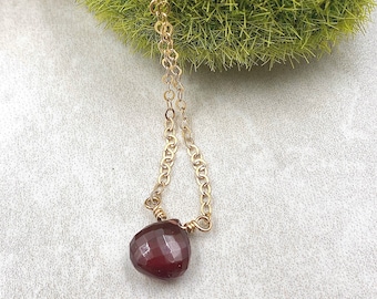 Garnet Necklace in 14k Gold Fill, Garnet Gemstone Necklace, January Birthstone