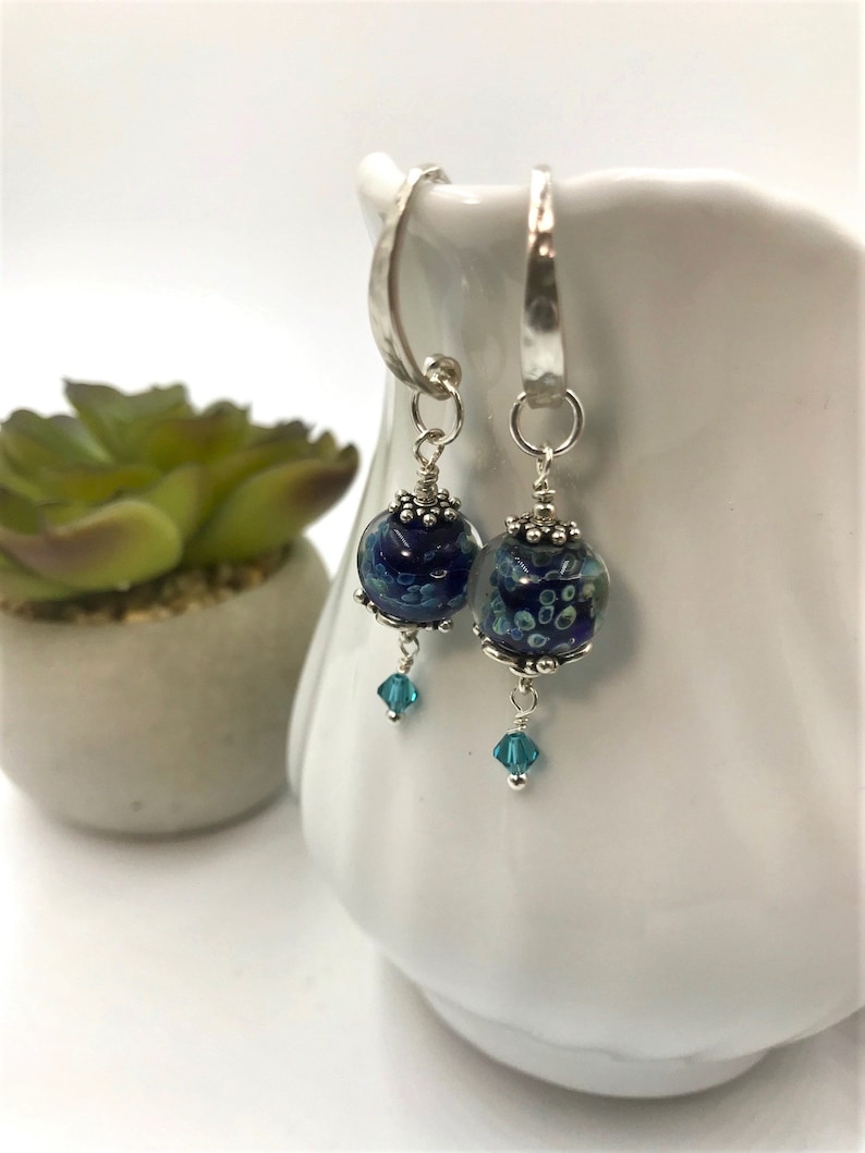 Blue Artisan Lampwork Glass and Sterling Silver Earrings