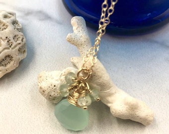 Chalcedony Necklace Chalcedony Aqua Chalcedony Pendant Aquamarine Jewelry Gemstone Jewelry Delicate Dainty Gift For Her Layering Necklace
