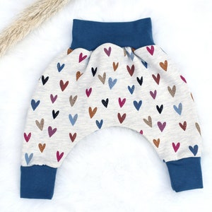 Warm evolving baby harem pants Multicolored hearts organic sweatshirt oekotex image 1