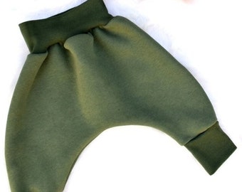 Scalable warm baby harem pants Khaki green organic sweatshirt GOTS