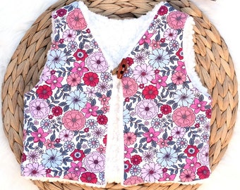 Gilet berger bébé Liberty rose fuchsia bio oekotex